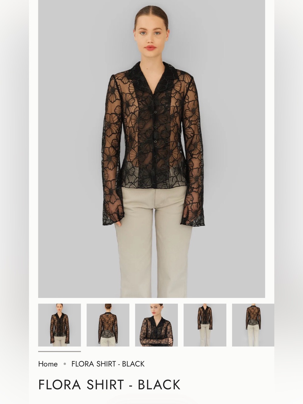 Flora Sheer Lace Button-Up Shirt from OperaSPORT - Black